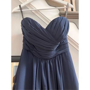 Bill Lefkoff Navy Ruched Sweetheart Neckline Strapless Bridesmaid Prom Gown Dres